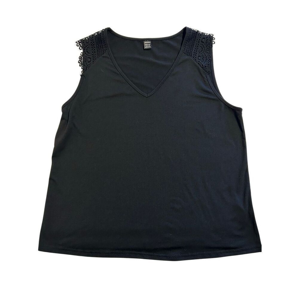 GOMORN Black V-Neck Lace Shoulder Tank Top Sleeveless Top Size XL